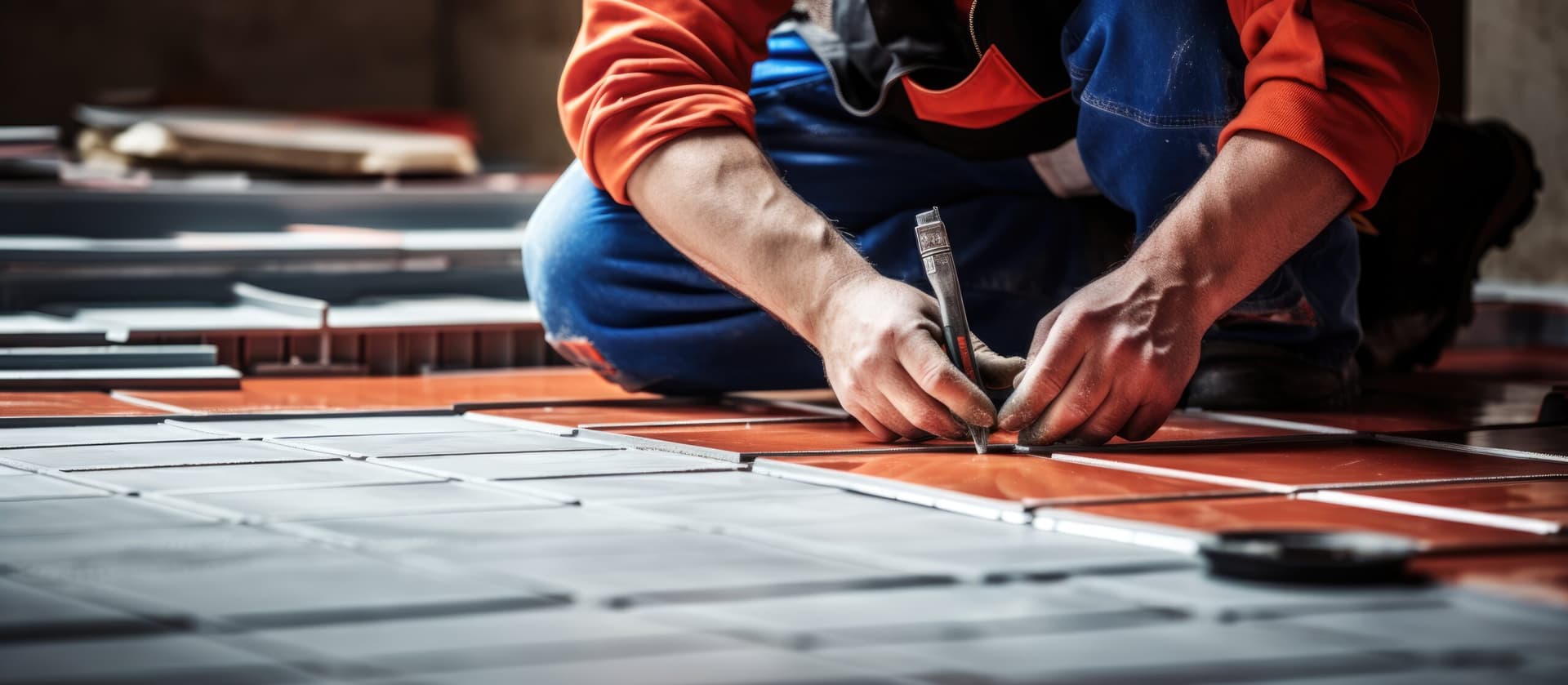 Tile layout reference showing a joint being checked between rectangular pieces