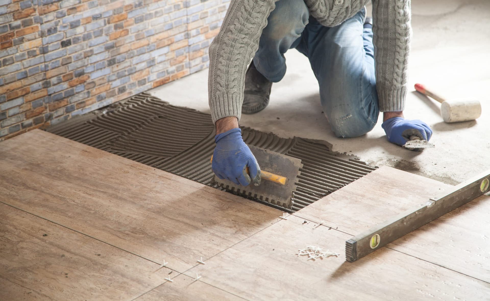 Large-format porcelain tile installation